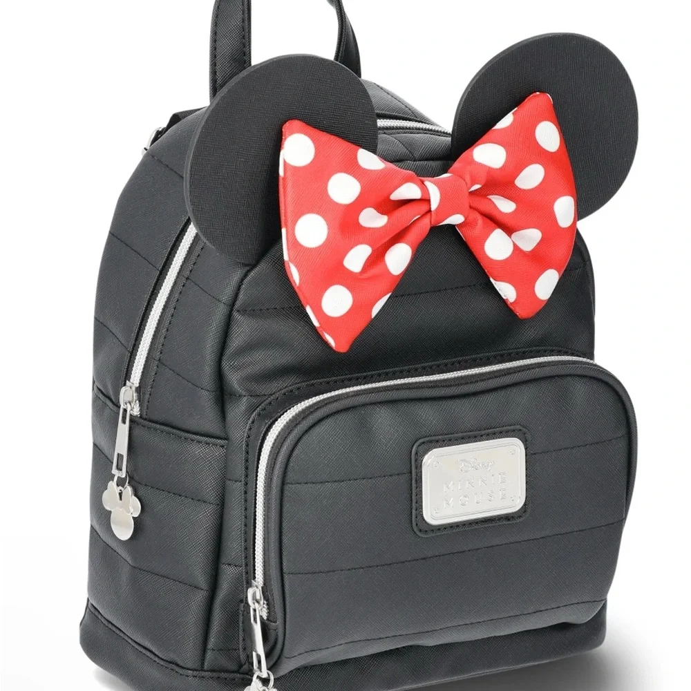 Disney Minnie Mouse Black Backpack with Red Polka Dot Bow - Picture 2 of 4